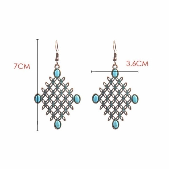 Vintage Style Bronze & Blue Tone Diamond Shaped Earrings - Picture 7 of 7